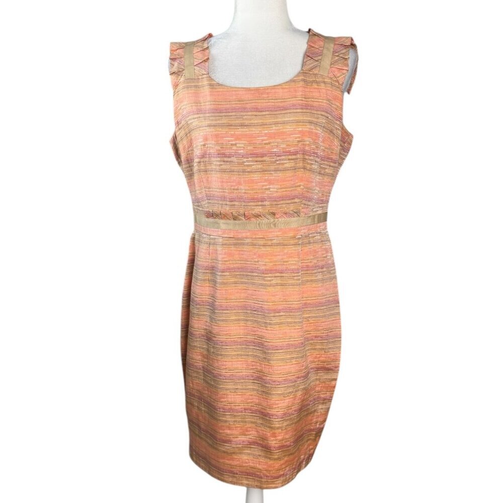 Tahari ASL Sheath Dress Orange Multi Stripe Sleeveless Dress Women's Size 10